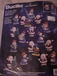 Kit de adornos de apliques de fieltro de Navidad Bucilla 1997 MR & MRS SANTA 83664 NUEVO EN PAQUETE - Imagen 1 de 5