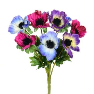 Multi-Colour Anemone Bush / Bunch Artificial Silk Flowers - Picture 1 of 1