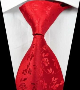 Hot! Classic Solid Floral Red JACQUARD WOVEN 100% Silk Men's Tie Necktie - Picture 1 of 2