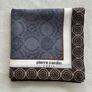 Handkerchief Vtg Blue Cotton Retro Geometric Damask Pattern Pocket Square 18" - Picture 1 of 3