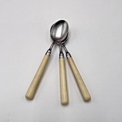 3 Stanley Roberts SPECTRUM Ivory Soup Spoons Stainless Korea Flatware - Image 1 of 4