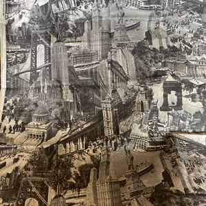 Vintage FABRIC City Scene - Fabric For Quilting, Sewing & Crafts - Picture 1 of 7
