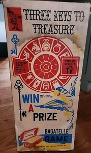 VINTAGE BAGATELLE GAME THREE KEYS TO TREASURE LOUIS MARX PINBALL MACHINE W/BOX - Picture 1 of 18