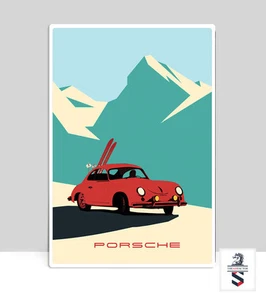 Póster Porsche de metal. Porsche 356 en los Alpes. Cartel de aluminio Porsche 36" x 24" - Imagen 1 de 3