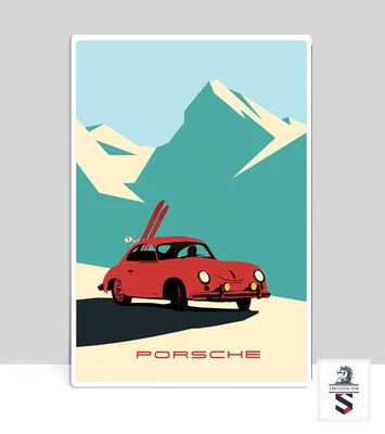 Póster Porsche de metal. Porsche 356 en los Alpes. Cartel de aluminio Porsche 36" x 24" Foto 1 de 3