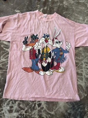 Camiseta Vintage 1993 Looney Tunes Bugs Bunny and Donald Duck Tamanho XL Rosa - Imagem 1 de 2