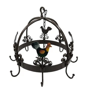 Vintage Hahn Hängetopfgestell Schmiedeeisen Handfarbe Metallfarbe Fleischgestell - Bild 1 von 11
