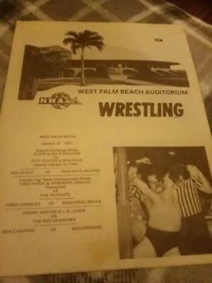 Como Nuevo Programa de Lucha Coleccionista WWF Slater West Palm Graham Roop Watts 1975 NWA Foto 1 de 4