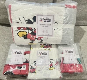 Pottery Barn Teen Disney Mickey Mouse Holiday Full/Queen Quilt, Shams, Sheet Set - Picture 1 of 7