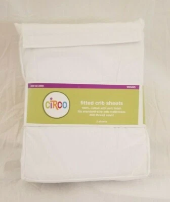 2 тканых белых простыни на резинке для кроватки Circo новые нераспакованные - Изображение 1 из 4