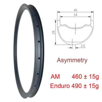 Llantas de carbono 29er MTB de 40 mm de ancho asimetría tubeless AM Enduro ruedas de 28 mm de profundidad Foto 1 de 4