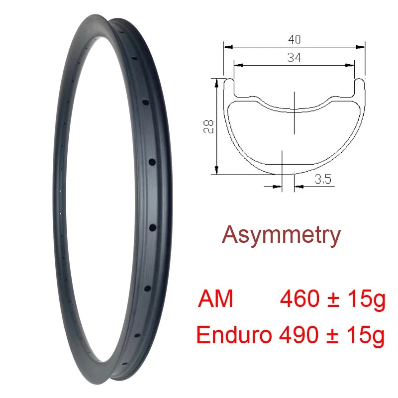 29er MTB Carbon Rims 40mm Width Asymmetry Tubeless AM Enduro 28mm Depth Wheels - Image 1 of 4