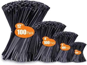 Zip Cable Ties Assorted Sizes(4”+6”+8”+12”) Heavy duty Nylon Black UV Resistant - Picture 1 of 22