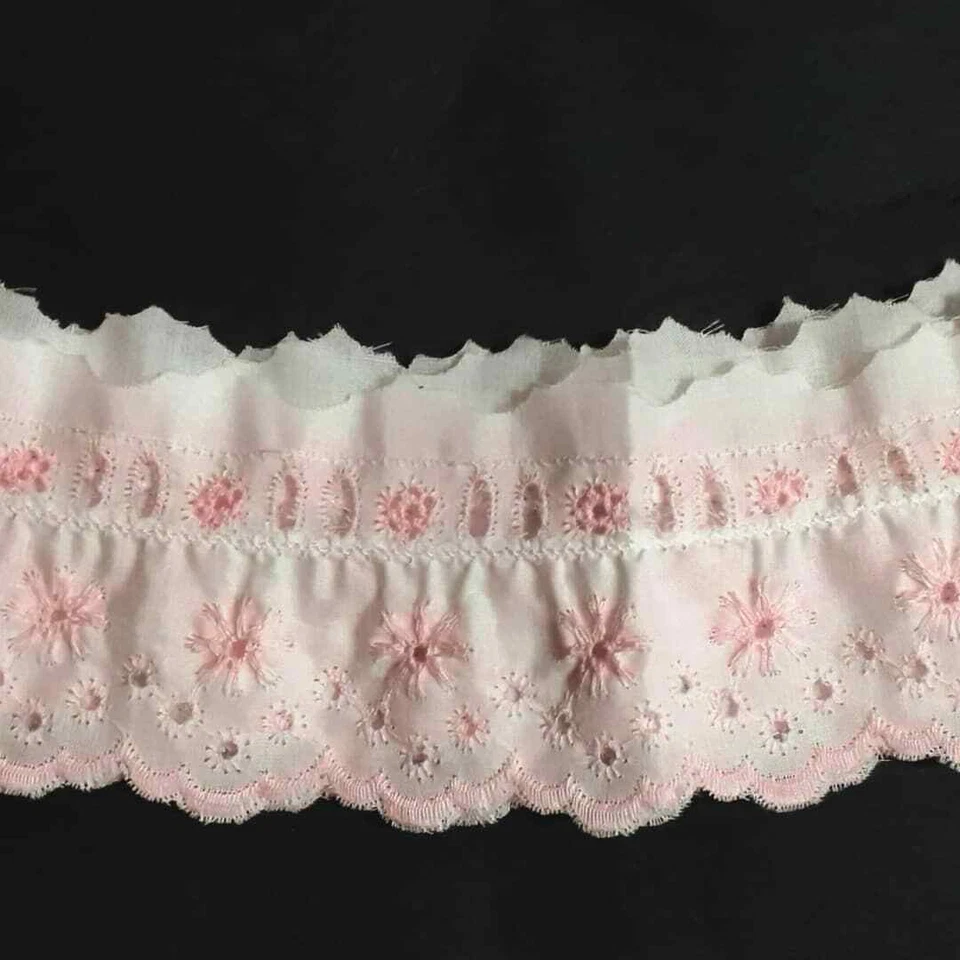 Pizzo merletto passanastro san gallo in cotone arricciato 6cm sangallo smerlato - Immagine 1 di 4