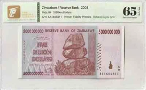 TQG - ZIMBABWE 5 BILLION DOLLAR, AA/2008, P-84, 65 EPQ GEM - UNCIRCULATED - Picture 1 of 5
