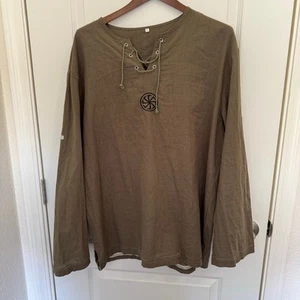 Leinen 80% Baumwolle 20% Rollriegelärmel Herren Pullover Shirt Gr. XL olivgrün - Bild 1 von 11