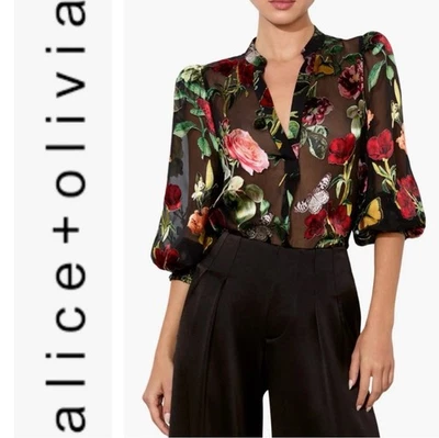 Алиса + Оливия Шейла цветочный и бабочка Appliqué шифоновое верхний размер M - Изображение 1 из 4