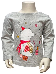 NEXT Baby Weihnachten T-Shirt Baumwolle grau meliert Bär Geschenke 12-18 Monate UVP 6 £ - Bild 1 von 2