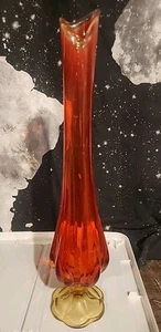 LE Smith Glass Swung Glass Vase Amberina Persimmon 6 Petal 20” Cadmium Glow VTG - Picture 1 of 14