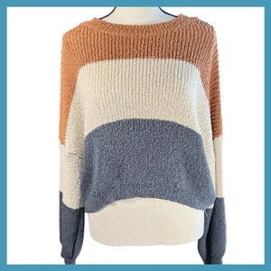 Striped Knit Sweater Pullover Casual Relaxed Fit Cozy Comfy Cute Size Large - Picture 1 of 12