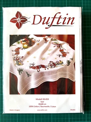 Xmas Cotton Tablecloth Cross Stitch Kit 80x80cm - Duftin 20-059 - Santa on Sled - Image 1 of 2