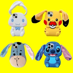 Linda funda de silicona suave con puntada de felpa de dibujos animados para iPhone 17 16 15 14Pro Max - Imagen 1 de 16