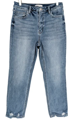 Jean Flying Monkey para mujer tiro alto dobladillo destruido recto enjuague medio 30 Foto 1 de 4