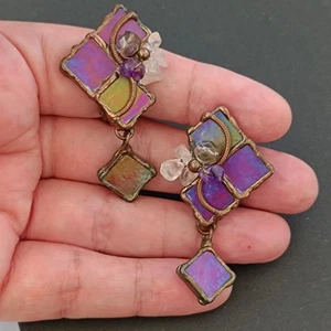 Vintage Ohrclips kräftig goldfarben Modernist Spirale Wirbel Statement gebürstet - Bild 1 von 16