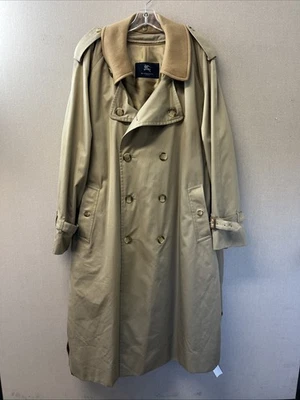 Burberrys VTG Wool Check Lined Double Breasted Trench Coat Sz 46 Belt D1118306 - Image 1 of 4