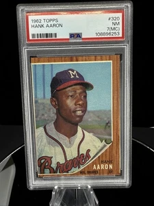 1962 Topps #320 Hank Aaron Milwaukee Braves HOF PSA 7 NM - Picture 1 of 2