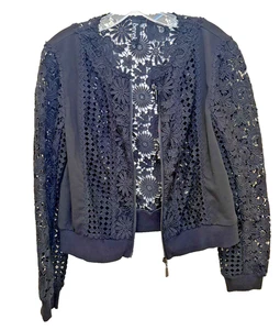 Berek Black Lace Bomber Jacket with Ornate floral Design Large - Picture 1 of 6