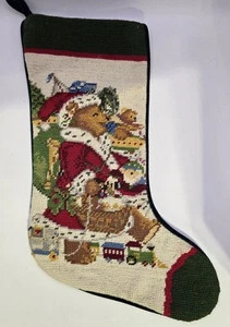 Vintage 1991 Imperial Elegance Teddy Bear Needlepoint Wool Christmas Stocking - Picture 1 of 8