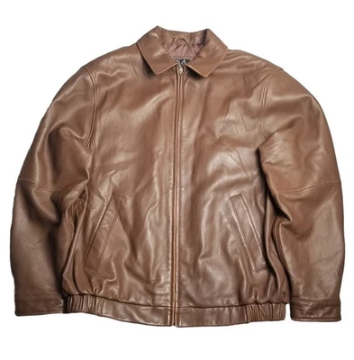 Vtg Jos A Bank Leather Jacket Signature Collection Brown Full Zip Y2K Sz M - Image 1 of 4