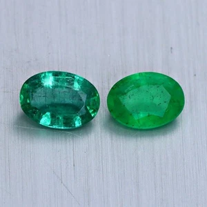 1.24Cts Naturalny zielony szmaragd owalny krój zambijski PARA 2 SZT. Kamień szlachetny - Zdjęcie 1 z 3