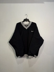 Vintage 90er Nike Pullover Jacke schwarz Single Swoosh V-Ausschnitt Tasche Windbreaker 2XL - Bild 1 von 7