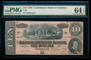 AC T-68 $10 1864 Confederate Currency CSA PMG 64 EPQ - Picture 1 of 2