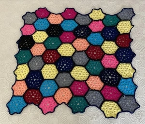 Manta cuadrada hexagonal abuela acrílica colorida ganchillo hecha a mano 85 cm - Imagen 1 de 15