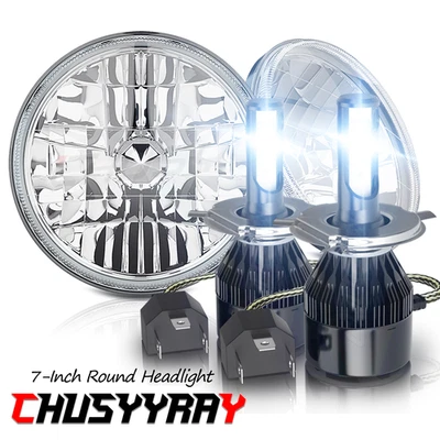 Par de faros LED redondos de 7 pulgadas haz alto/bajo 6000 k para Ford Mustang II 1978 Foto 1 de 4