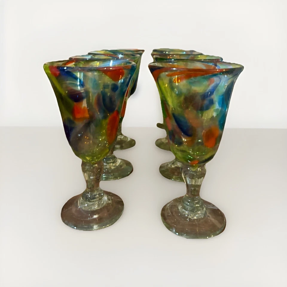 Juego de 8 copas de vino de agua confeti soplado a mano mexicano Foto 1 de 4