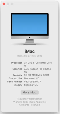 Apple iMac Retina 5K, 27-inch 2020 96GB - Image 1 of 2