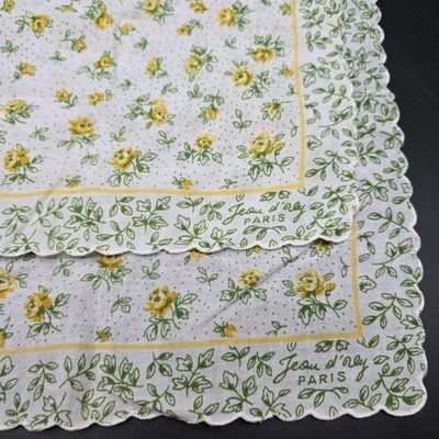 复古套装 2 件套 Jeou D'Orly Paris 花卉手帕 绿色 黄色  — 第 1/4 张图片