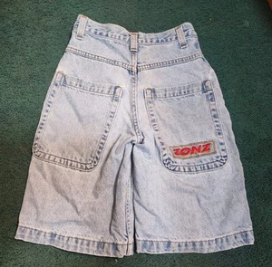 Vintage Zonz 90s Baggy Jean Shorts Skater Wide Leg Jorts Logo Size 8 Kids - Picture 1 of 7