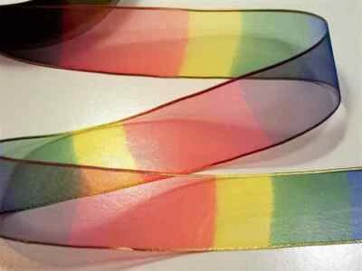 Rainbow Sheer Organza Ribbon 1 1/2" x 8 yards Schiff Gold Edge Bow Crafts B45 - Image 1 of 4