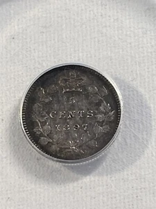 1897 Canada 5 Cents Silver Coin Graded AU 55 Details Cleaned by ANACS - Picture 1 of 4