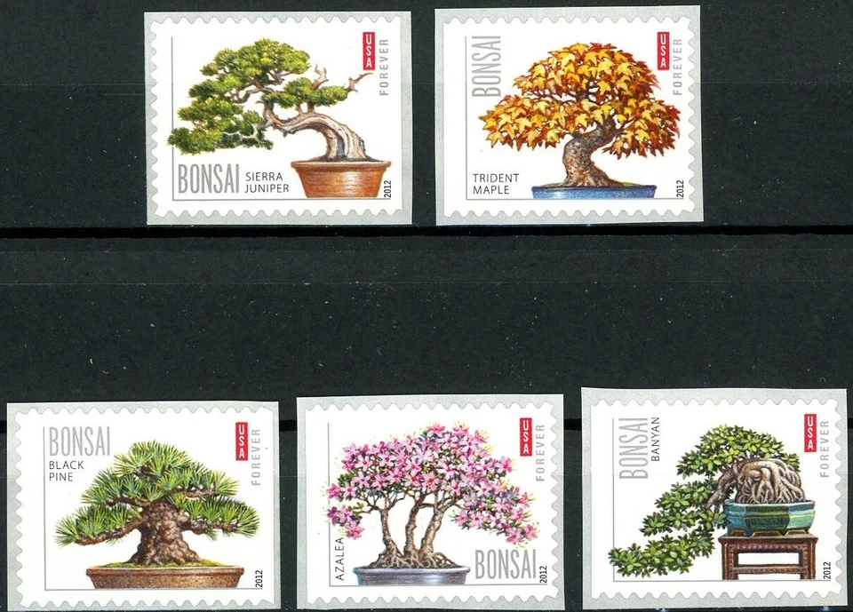 Bonsai Trees 5 REMOUNTED Mint Stamps Scott's 4618 4619 4620 4621 & 4622 - Image 1 of 2