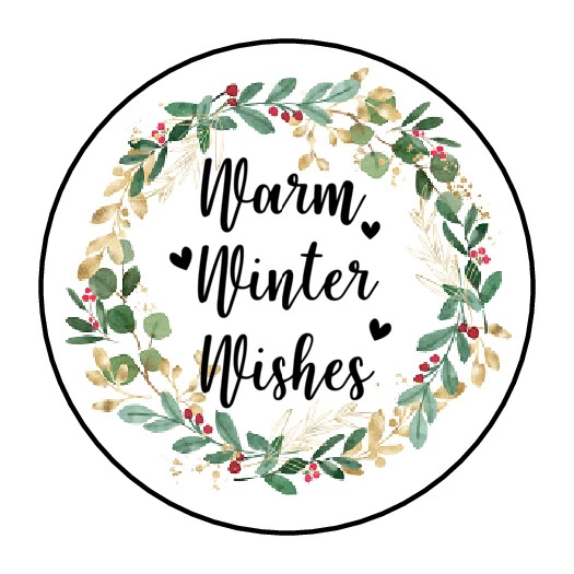 HOMEMADE 30 1.5" WARM WINTER WISHES THANK YOU ORDER ENVELOPE SEALS LABELS STICKERS