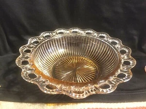 FINE PINK DEPRESSION GLASS OLD COLONY LACE EDGE 9.5" RIBBED FANCY SERVING BOWL - Picture 1 of 6