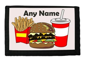 PERSONALISED FAST FOOD BURGER PRINT BOYS RIP WALLET BIRTHDAY CHRISTMAS GIFT - Picture 1 of 3