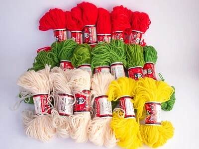 Lot of 19 Aunt Lydia's Heavy Rug Yarn Yarn 70 yd Skeins Yellow Natural Green Red - Image 1 of 4