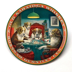 Alter Saratoga Whiskey Hunde Poker spielen Werbung Taschenspiegel - Bild 1 von 2
